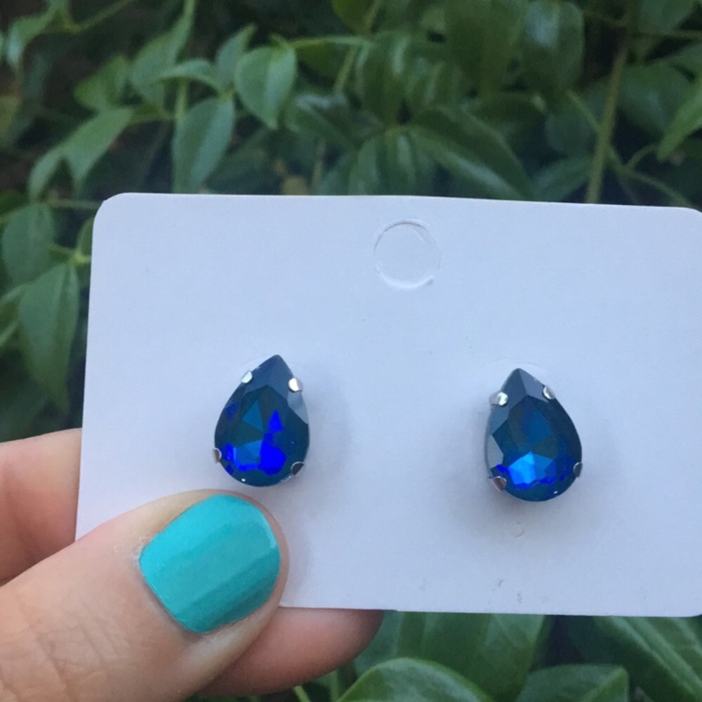 Blue Sapphire Crystal Pear Earrings